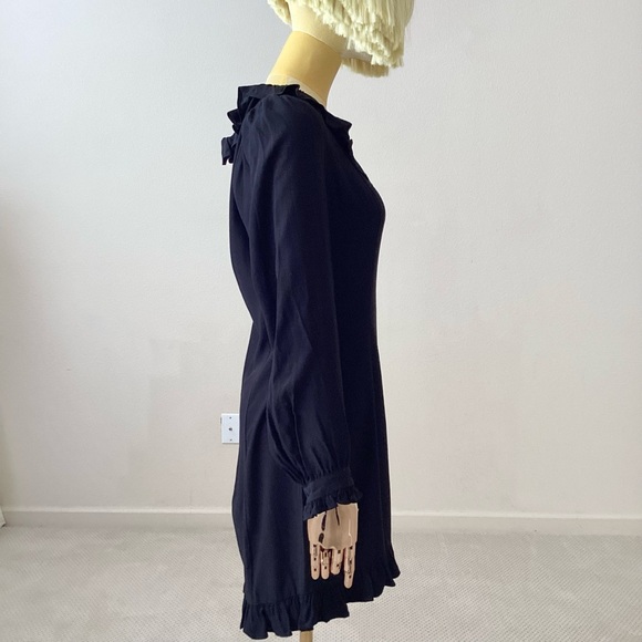 Rouje Gaspar Black Ruffle Embellishment Long Sleeve Dress  SZ 6 - Picture 4 of 8